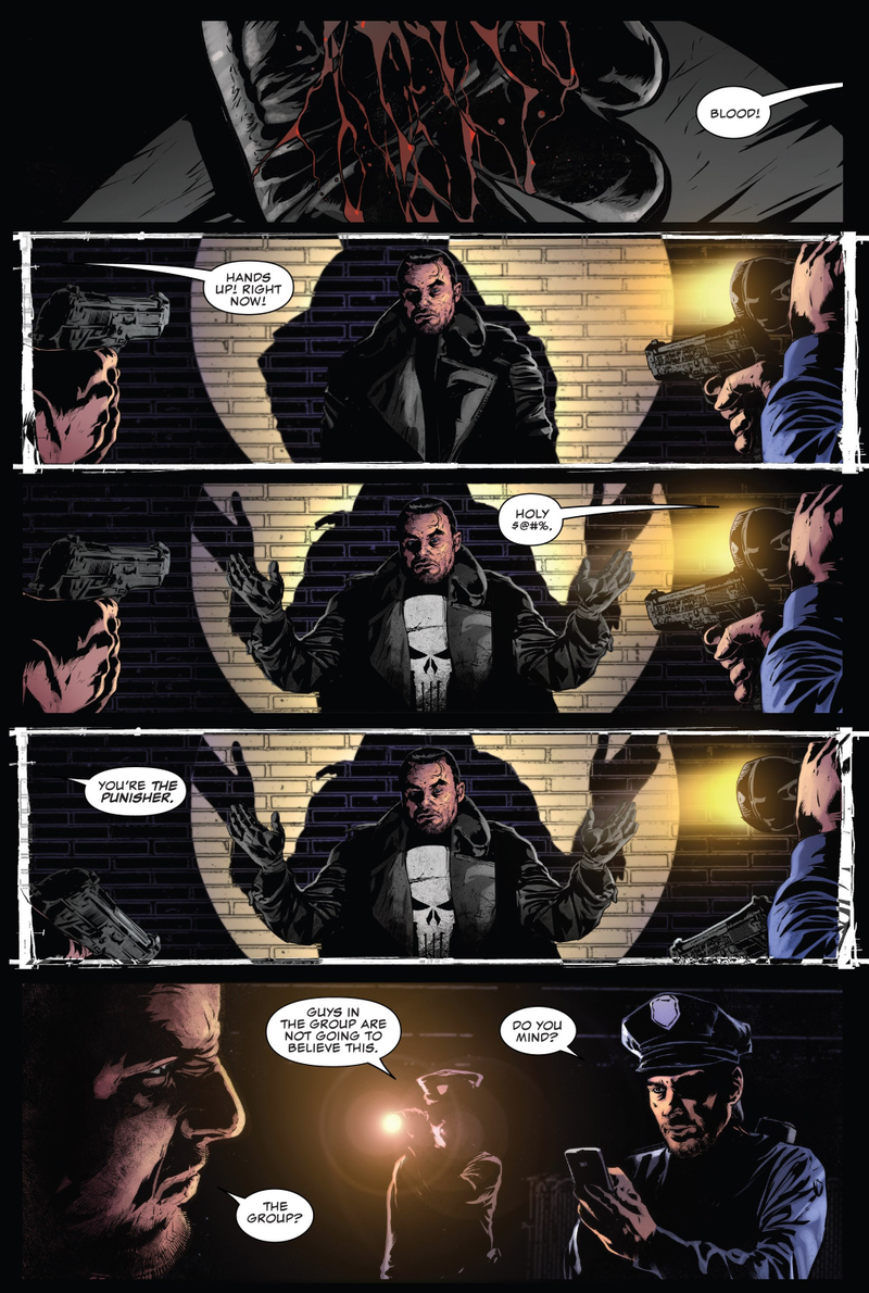 Frank Castle confronting a group of cops.